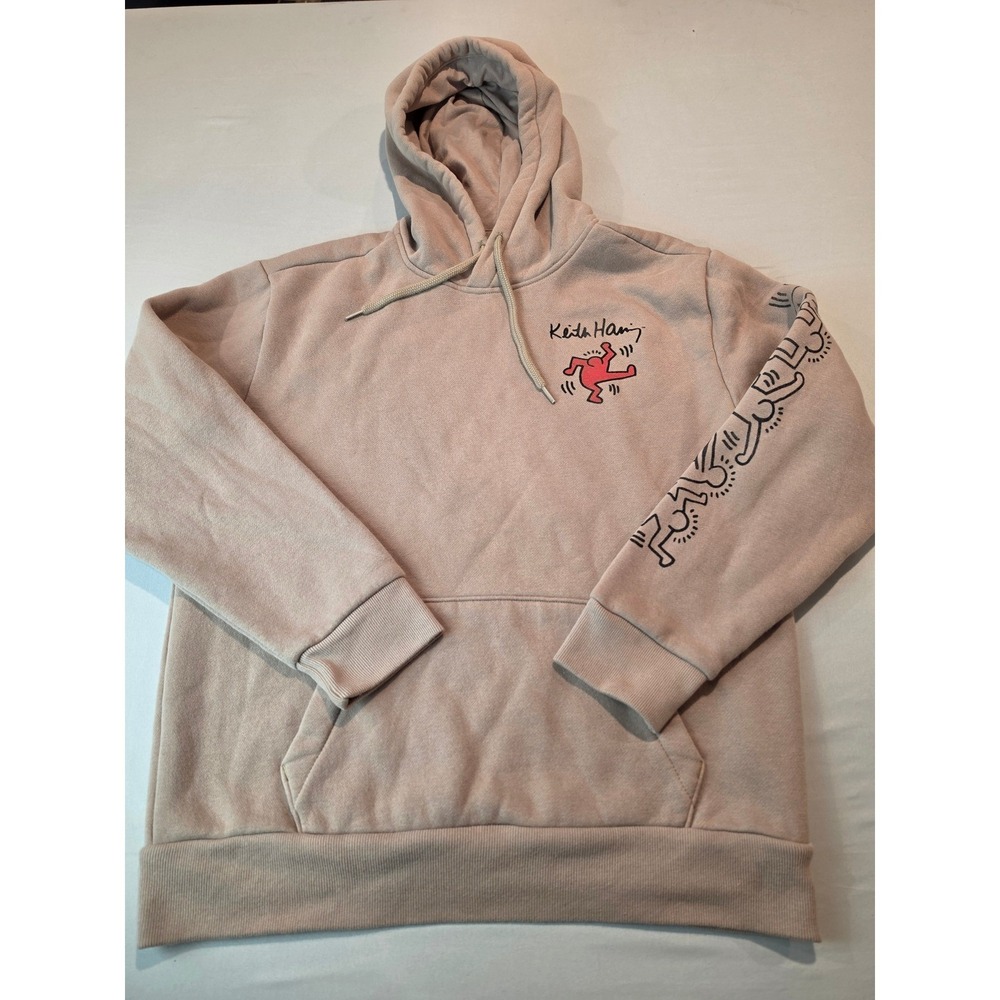 Hollister Keith Haring Relaxed Fit Hoodie Mens Small Tan New York Big Apple Art